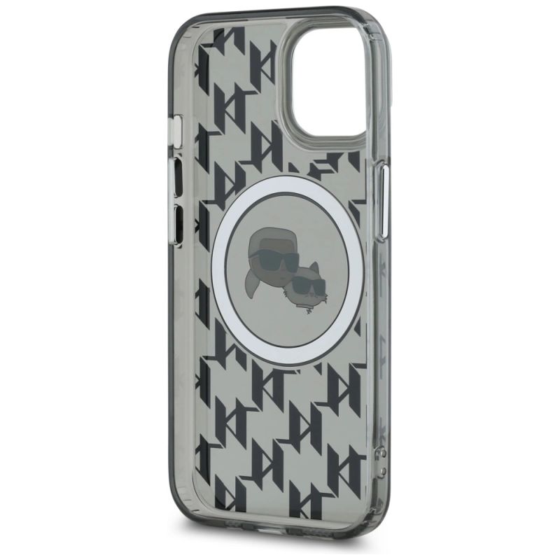 7. Karl Lagerfeld IML Monogram Karl & Choupette Head MagSafe iPhone 15 Plus Case - Black