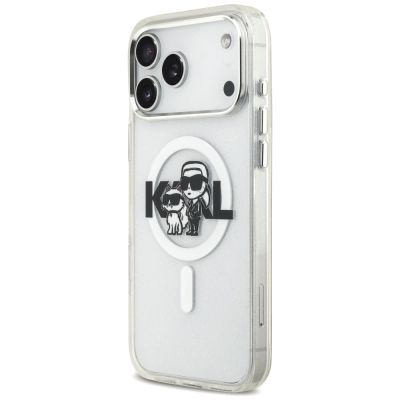 2. Karl Lagerfeld IML Glitter Karl & Choupette Sketch Logo MagSafe Case for iPhone 17 Pro Max - Clear