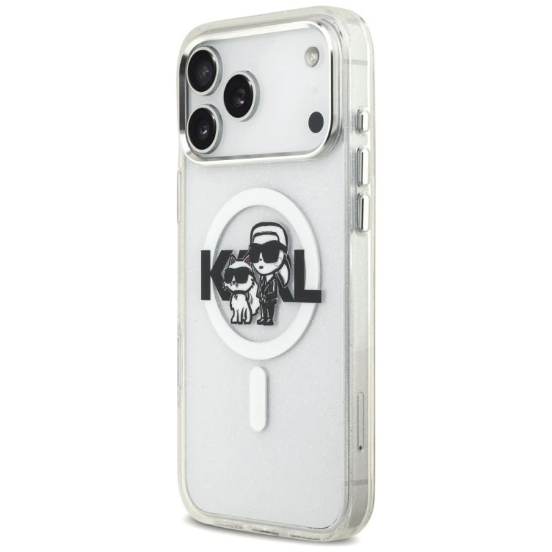 2. Karl Lagerfeld IML Glitter Karl & Choupette Sketch Logo MagSafe Case for iPhone 17 Pro Max - Clear