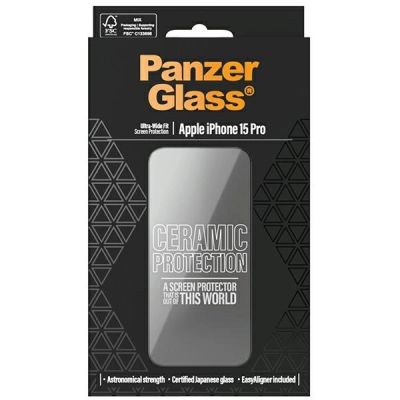 4. PanzerGlass Ceramic Protection ceramic glass for iPhone 15 Pro with positioner