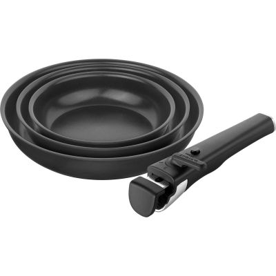 ZWILLING UNLOCK Set of 3 ceramic frying pans + handle - black