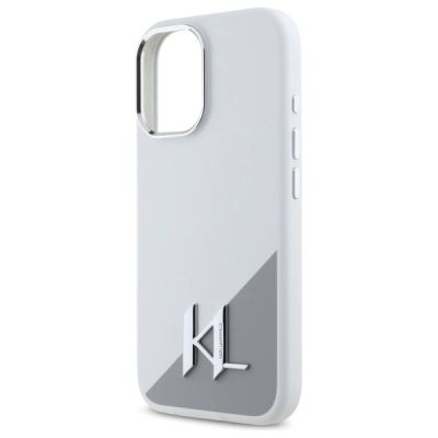 6. Karl Lagerfeld Silicone Initial Metal Logo MagSafe iPhone 16 Case - White