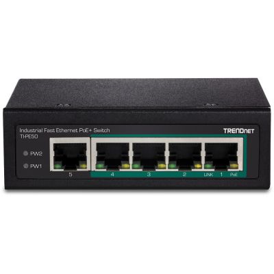 3. TRENDnet TI-PE50 Switch - unmanaged - 4 x 10/100 (PoE+) + 1 x 10/100 - DIN rail mounting, wall mounting - PoE+ (90 W) - DC