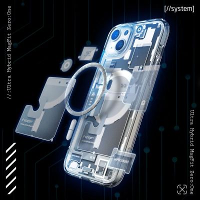 10. Spigen Ultra Hybrid Mag Case with MagSafe for iPhone 15 Plus - White (Zero One Pattern)