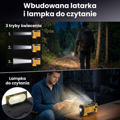 43. Extralink Solar Emergency Radio with Crank Dynamo Powerbank 4000mAh with SOS Flashlight SR-4000 Portable Analog Black, Orange