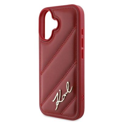 6. Karl Lagerfeld Diagonal Quilted Script iPhone 16 Case - Red