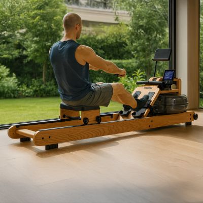 20. VIRTUFIT ELITE WOODEN ROWING MACHINE WITH WATER RESISTANCE - WOOD/OAK