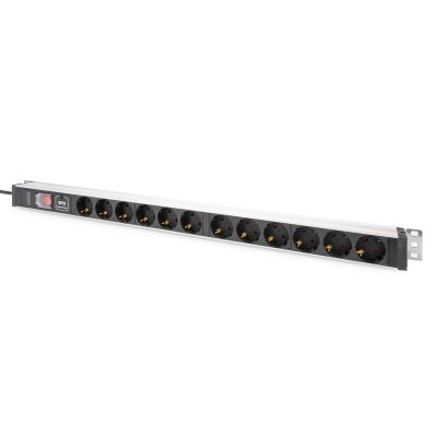 7. Digitus Power strip with aluminum profile, with switch and surge protection, 12 sockets with protective contacts, power cord