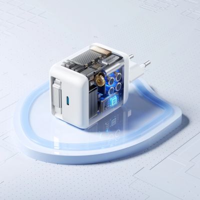 5. Joyroom JR-TCL06 67W GaN Wall Charger with Built-in Retractable USB-C Cable - White