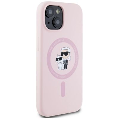 4. Karl Lagerfeld Silicone Karl&Choupette MagSafe iPhone 15 Plus Case - Pink