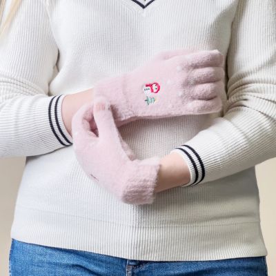 4. Women's winter telephone gloves with a snowman and a Christmas tree - pink