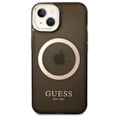 3. Guess GUHMP14SHTCMK iPhone 14 6.1" black/black hard case Gold Outline Translucent MagSafe