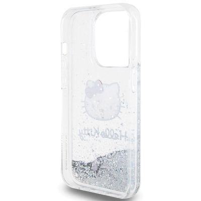 7. Hello Kitty Liquid Glitter Charms Kitty Head case for iPhone 15 Pro - silver