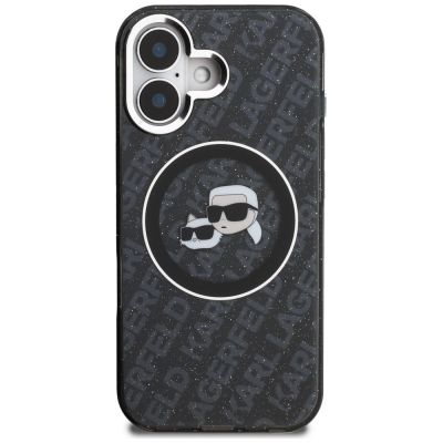 3. Karl Lagerfeld IML Glitter Karl & Choupette Heads Logo MagSafe Case for iPhone 16 - Black