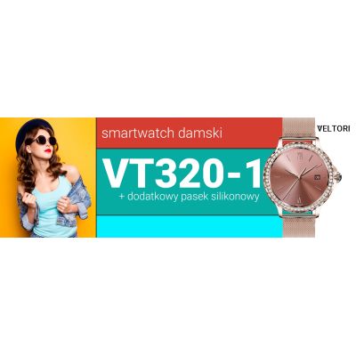 12. VELTORI VT320-1 Women's Smartwatch Gold Bracelet + Pink Silicone Strap