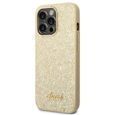 2. Guess Glitter Script Case for iPhone 14 Pro - Gold