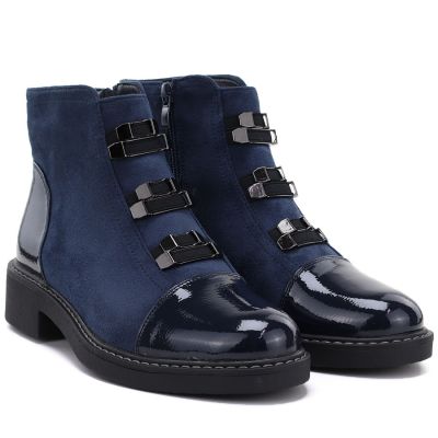 4. Women's suede insulated ankle boots, blue, M.Daszyński SA252-4