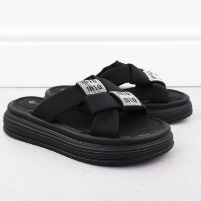 3. Women’s black platform slides with rhinestones Potocki 16347