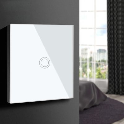 6. MACLEAN TOUCH LIGHT SWITCH, SINGLE, GLASS, WHITE WITH ROUND BUTTON DIMENSIONS 86X86MM MCE702W
