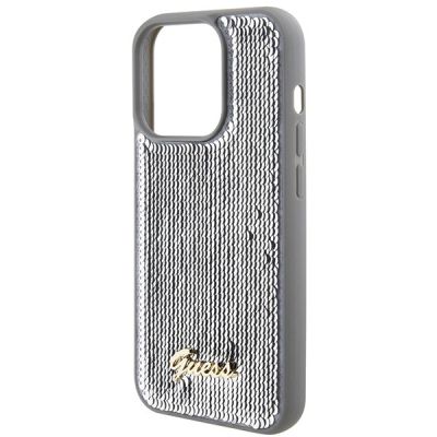 6. Guess Sequin Script Metal case for iPhone 15 Pro Max - silver