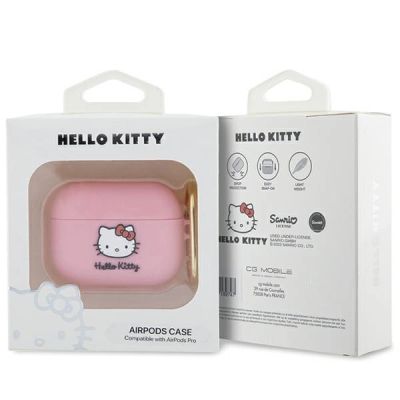 3. Hello Kitty Silicone 3D Kitty Head case for AirPods Pro - pink