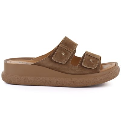 2. Women's brown leather wedge sandals Vinceza 66916