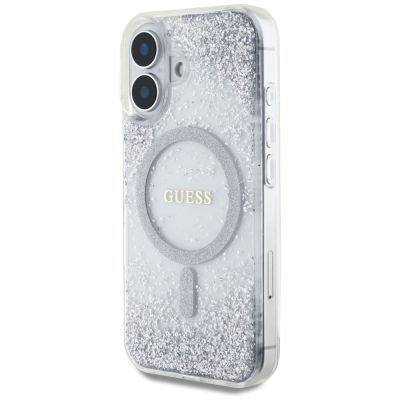 2. Guess HC Resin Bottom Glitter MagSafe case for iPhone 16 - silver