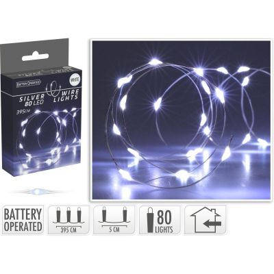 10. BATTERY-OPERATED WIRE LAMPS GARLAND 80 LED COOL WHITE