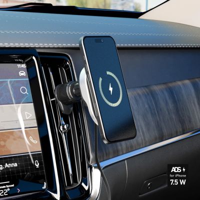 3. SBS TESUPP15WRETRACABL Wireless Charger Smartphone Holder with Retractable Cable Compatible with MagSafe - Black