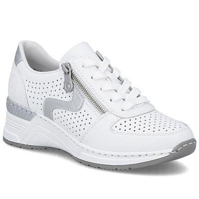 Women's leather wedge sneakers white Rieker N4340-80