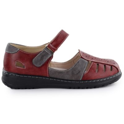 Women's comfortable burgundy openwork Velcro shoes Unisoft 9955
