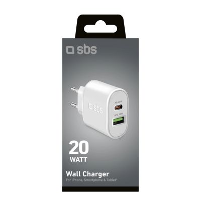 3. SBS TETRPD20W 20W USB-A USB-C Wall Charger with Power Delivery - White