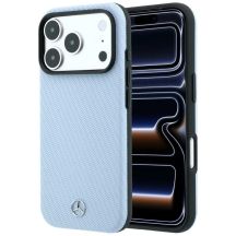 Mercedes Leather Semi Wrap Wood Effect MagSafe Case for iPhone 17 Pro / 18 Pro - Blue