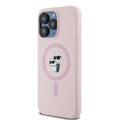 2. Karl Lagerfeld Silicone Karl&Choupette MagSafe Case for iPhone 15 Pro - Pink