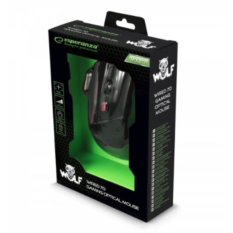 4. Esperanza Wolf EGM201R computer mouse (optical; 2400 DPI; black)