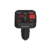 SAVIO TR-15 FM Transmitter with Display, Bluetooth and PD USB-C USB-A Quick Charge Charger, Bass Boost