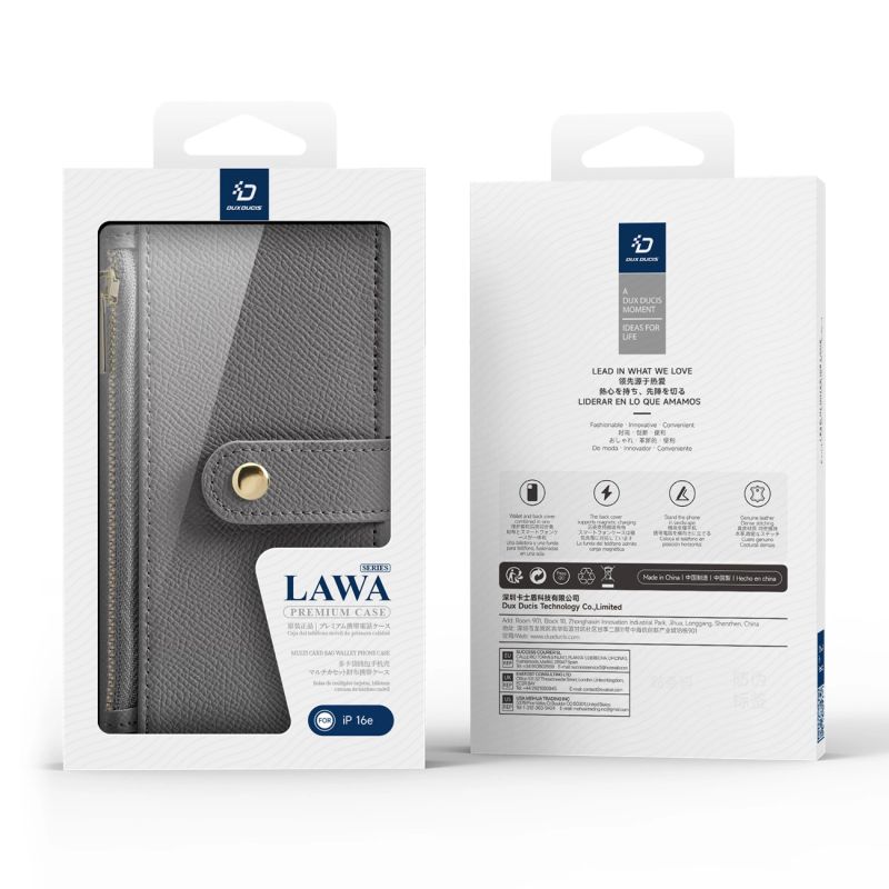 3. Dux Ducis Lawa Leather Case for iPhone 16e / 17e with Detachable Magnetic Wallet - Gray