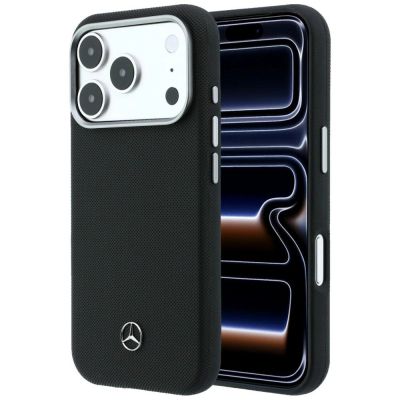 Mercedes Leather Semi Wrap Wood Effect MagSafe Case for iPhone 17 Pro Max - Black