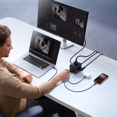 6. Baseus EnerFill FA11 67W Power Strip, USB-A + USB-C Cube + 3 x EU Socket 1.5m - Black