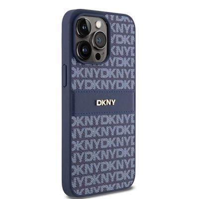 4. DKNY Leather Mono Stripe & Metal Logo case for iPhone 15 Pro Max - blue
