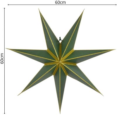 22. DECORATIVE HANGING PAPER STAR FSC 18x60CM GREEN 7 ARMS MICA