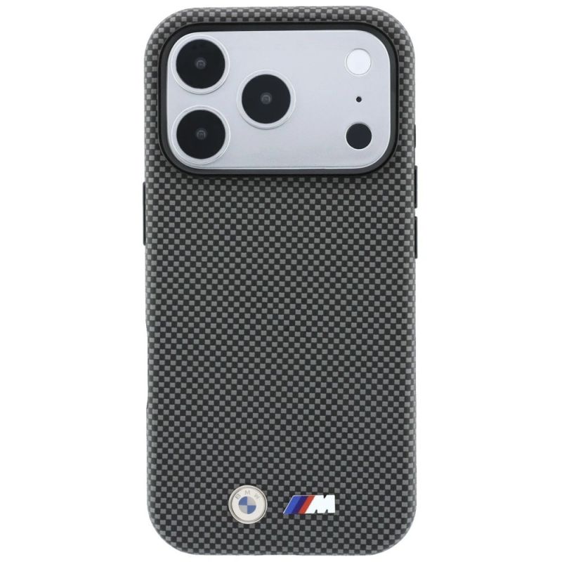 3. BMW M Quadrille Kevlar Metal Logo MagSafe Case for iPhone 17 Pro Max / 18 Pro Max - Gray