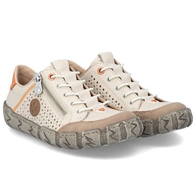 2. Women's leather openwork shoes, beige, Rieker L0355-61
