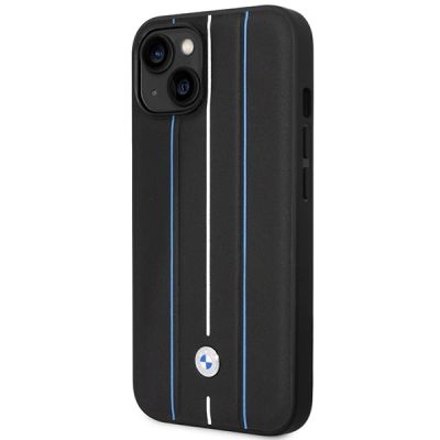 2. Case BMW BMHCP14S22RVSK iPhone 14 6.1" black/black hardcase Leather Stamp Blue Lines