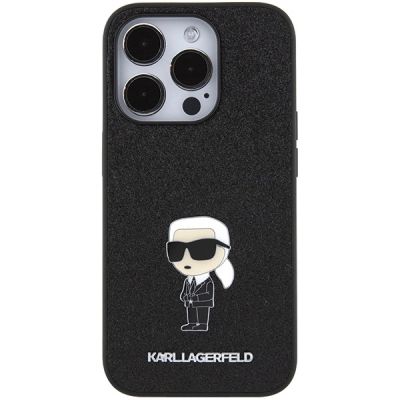 3. Karl Lagerfeld Glitter Ikonik Logo Metal Logo Case for iPhone 15 Pro Max - Black