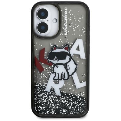 3. Karl Lagerfeld Liquid Glitter Choupette Logo iPhone 16 Case - Black