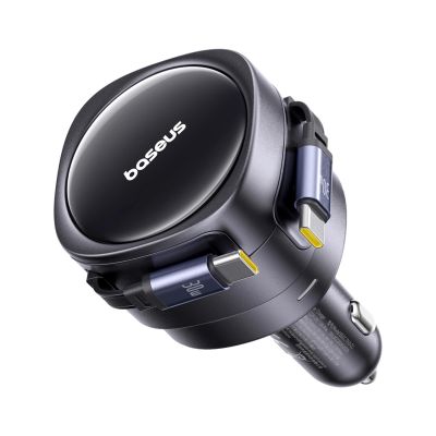 3. Baseus Enjoyment Max 60W Car Charger with Two Retractable USB-C Cables - Black
