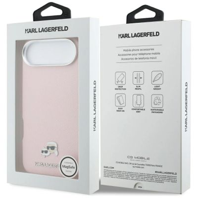 8. Karl Lagerfeld Karl & Choupette Head Pins Saffiano MagSafe iPhone Air Case - Pink