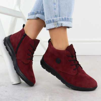 10. Women's leather suede ankle boots in burgundy Rieker Z0022-35