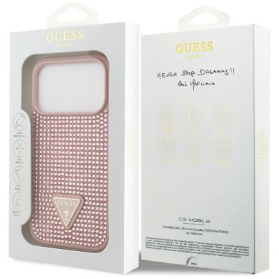 8. Guess Rhinestone Triangle Logo iPhone 17 Pro Case - Pink